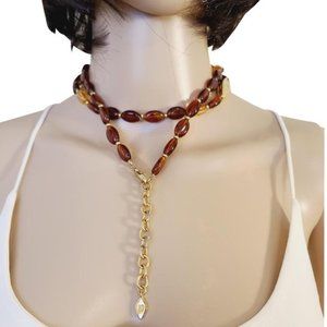GIVENCHY Brown Amber Gold Plated Tortoiseshell Beads Necklace